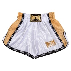 Short Boxe Thaï et Kick Boxing blanc or - Metal Boxe